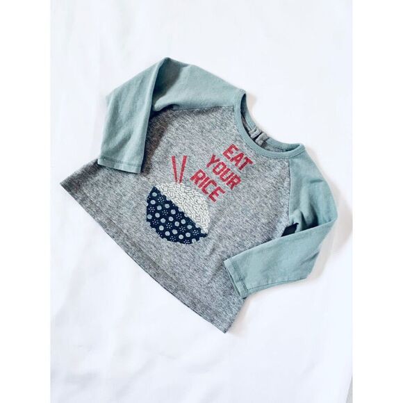 3/$30 Tea Collection Infant Baby 6-12 Months “Eat Your Rice” Top - Picture 3 of 5